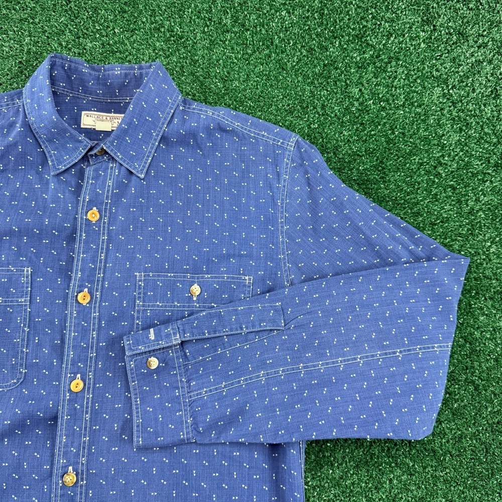 Wallace & Barnes Men's Long Sleeve Button Shirt Size Medium Blue Geometric
